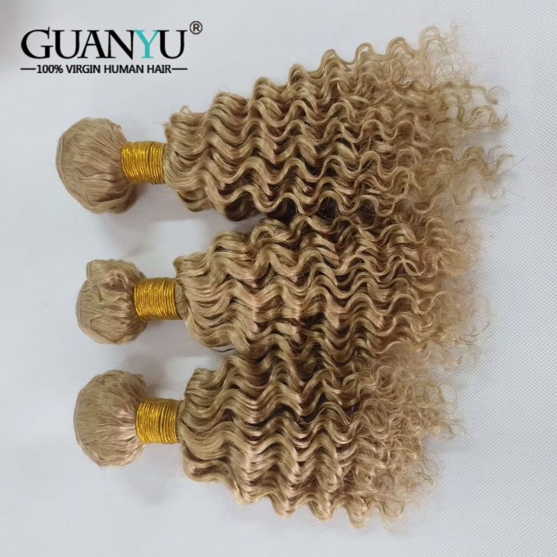 Deep Wave 3 Bundles With Closure - #27 Honey Blonde Deep Wave Ombre
