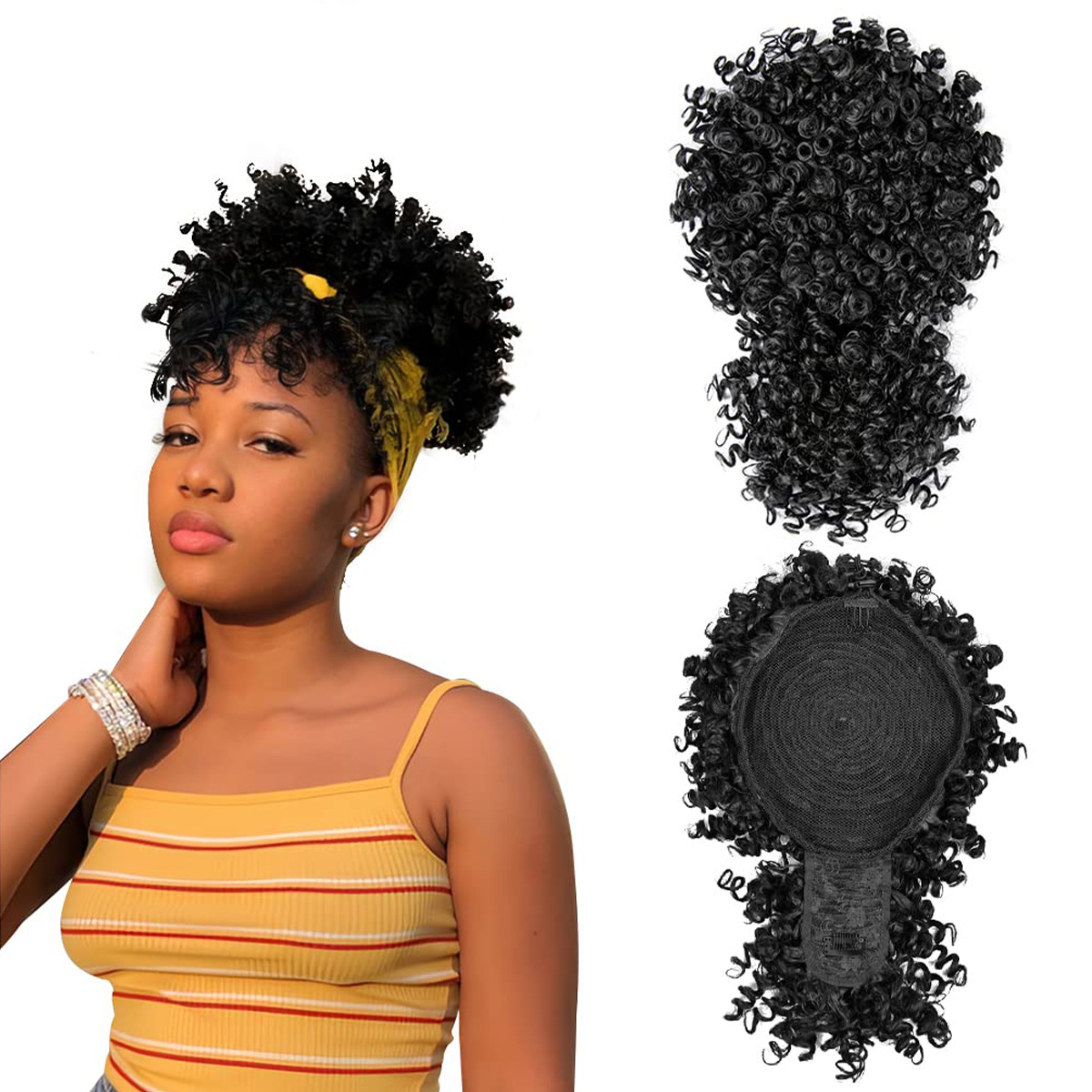 Drawstring Afro Curly Puff Ponytail - Afro Puff Synthetic Drawstring Ponytail with