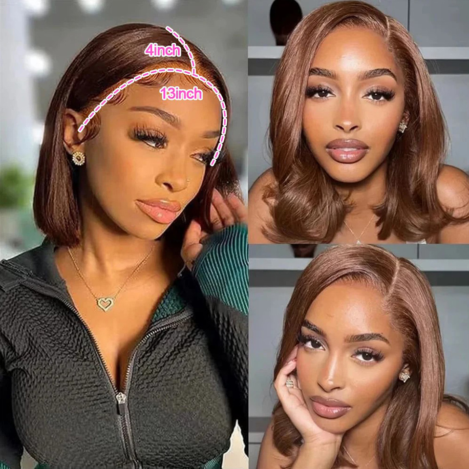 13X4 Chocolate Brown Straight  - Glueless Wear And Go Human Hair Wig recension och pris