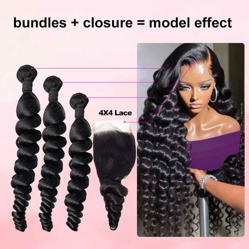 30 40 Inch Loose Wave Bundles  - Deep Wave 3 Bundles With Closure recension och pris