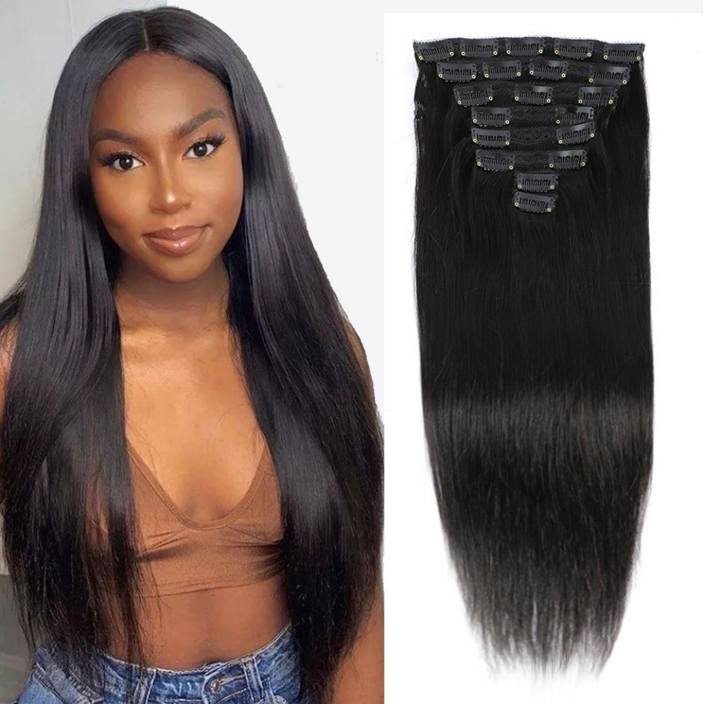 Natural Straight Clip In Human - Seamless Clip In Hair Extensions Human Hair recension och pris