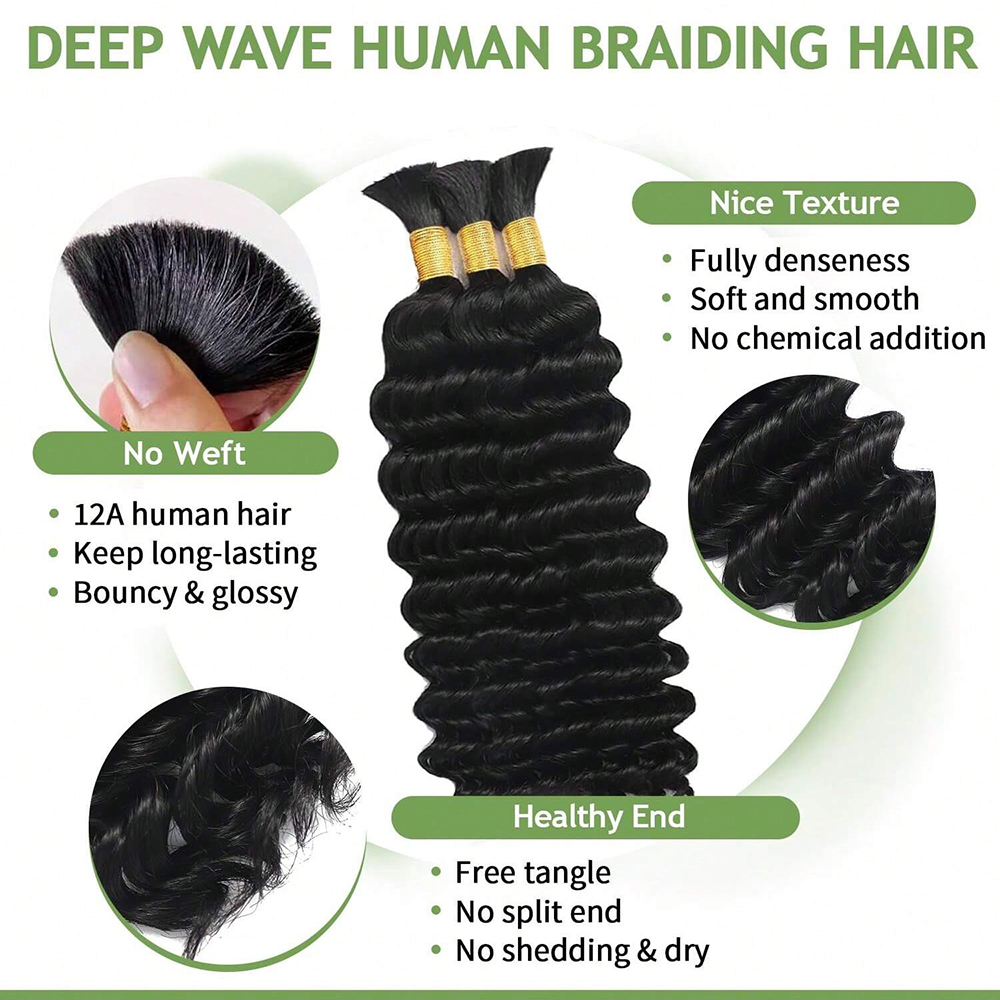 Human Braiding Hair Deep Water - Water Wave Bulk Human Hair For Braiding recension och pris
