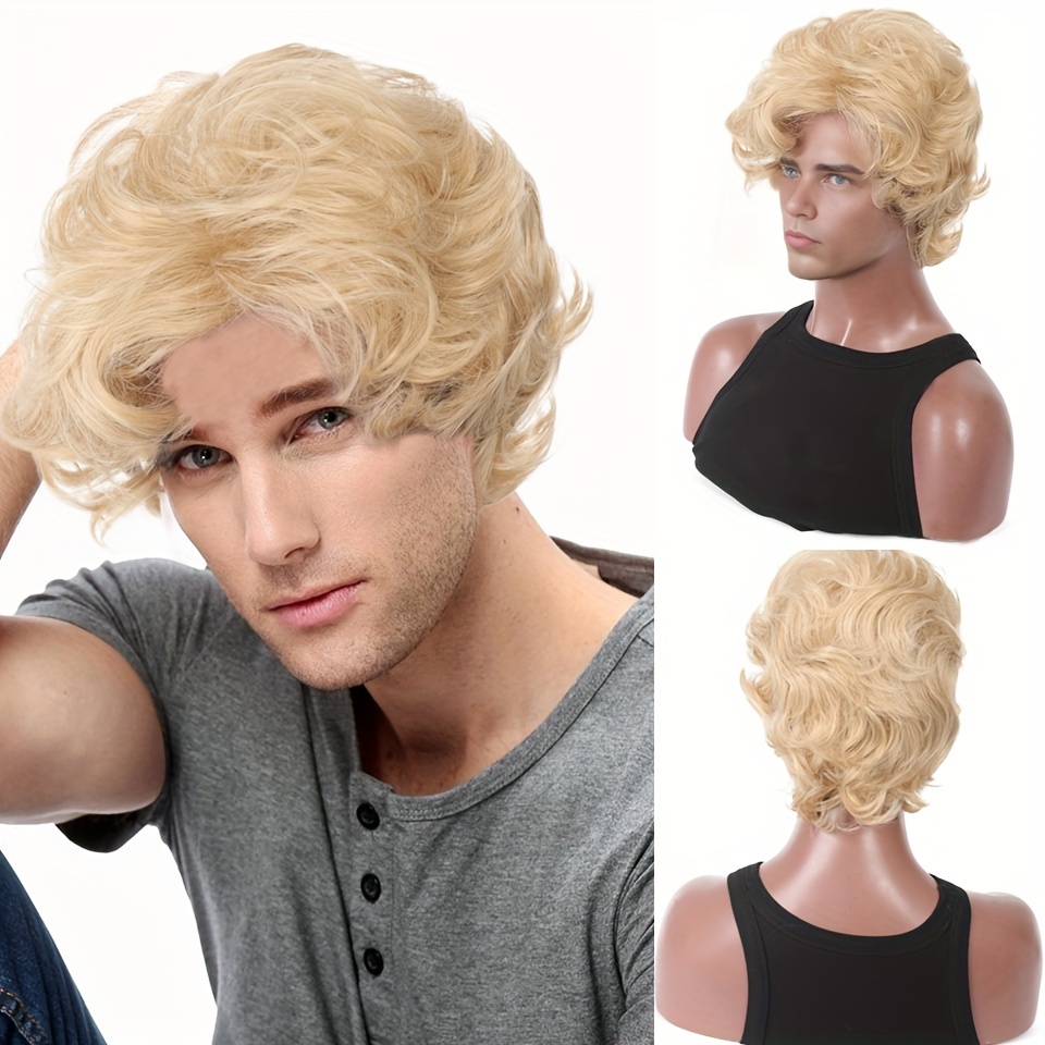 Mens Blonde Wig Short Wavy Flu - Synthetic Wigs recension och pris
