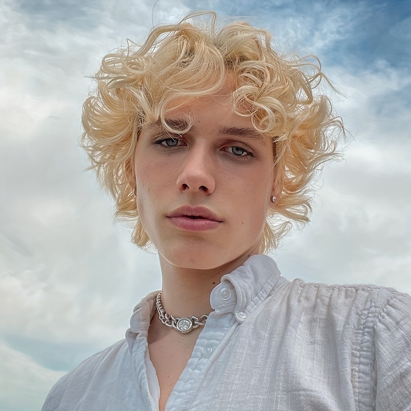 Mens Blonde Wig Short Wavy Flu - Synthetic Wigs recension och pris