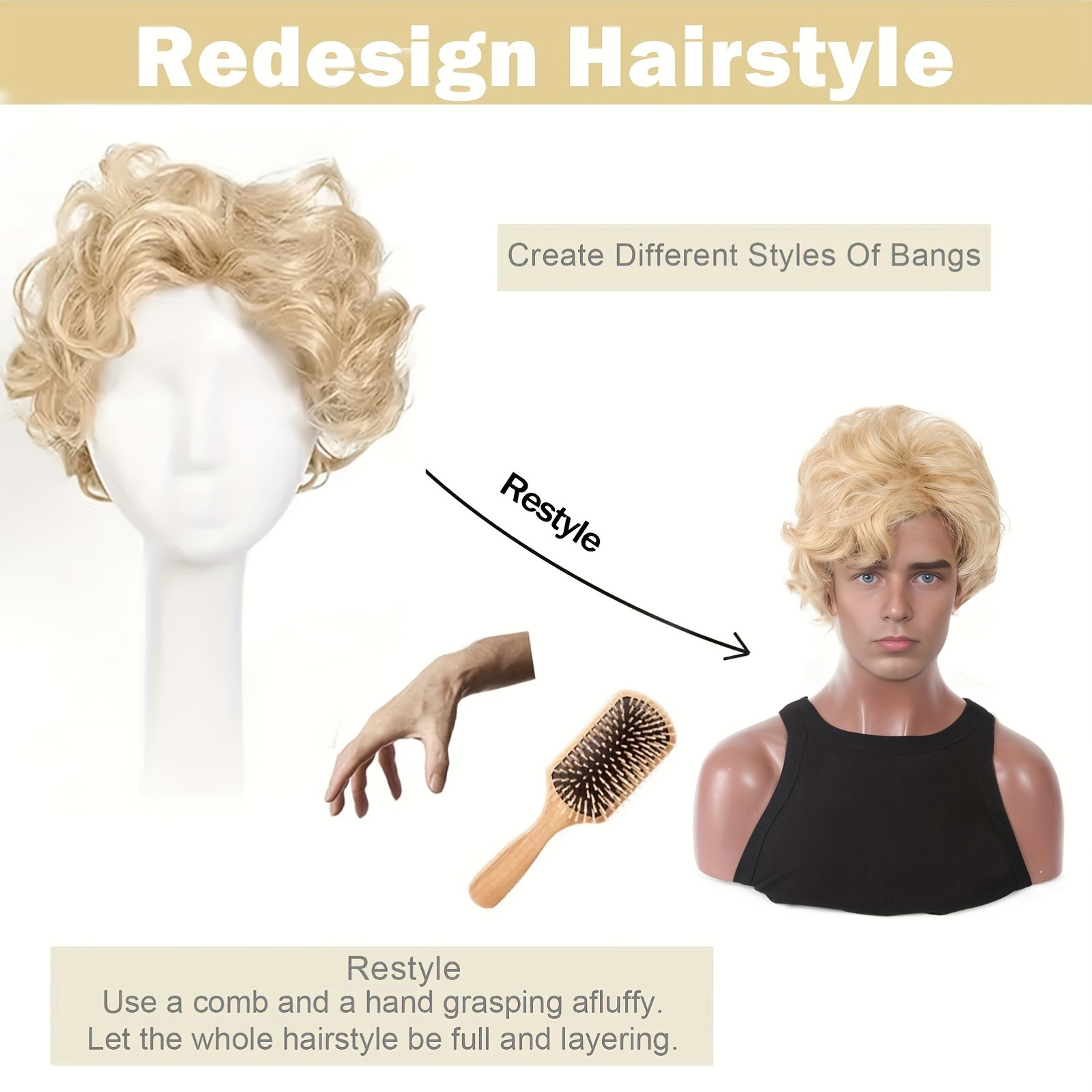 Mens Blonde Wig Short Wavy Flu - Synthetic Wigs recension och pris