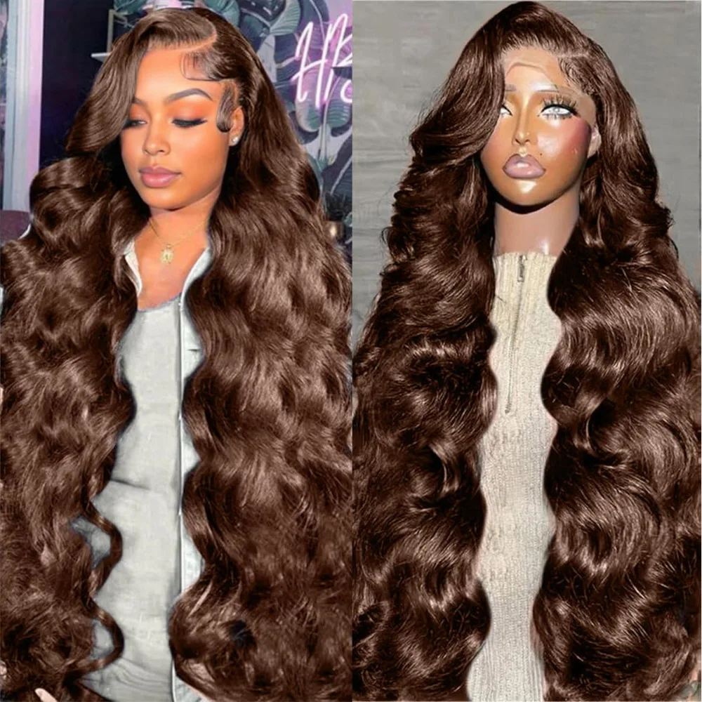 Chocolate #4 Body Wave Wig 220 - Hd Lace Frontal Wig Human Hair Pre Plucked recension och pris