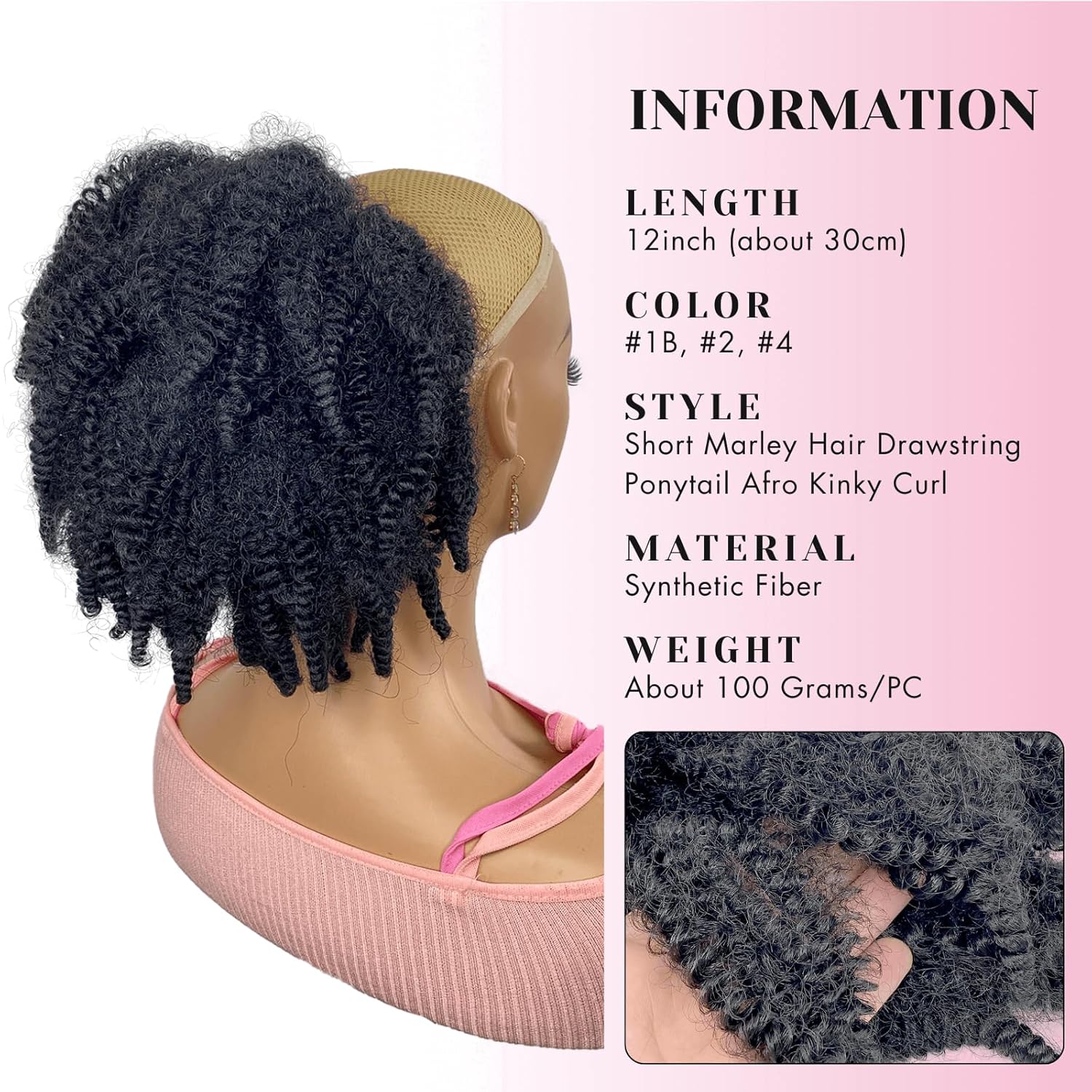 12inch Short Marley Hair Draws - Drawstring Afro Curly Puff Ponytail recension och pris