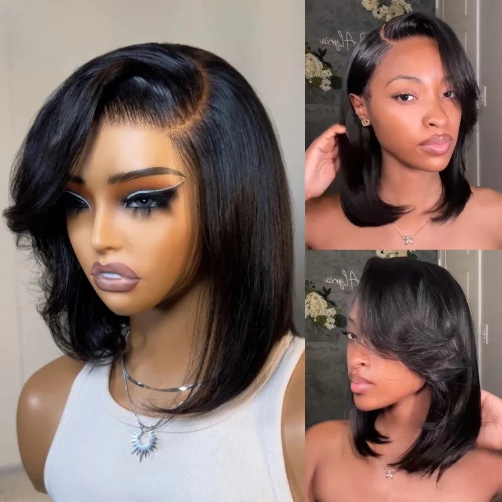 Black Short Bob Straight Lace  - Pre Parted 13X4 Lace Front Bob Wig recension och pris
