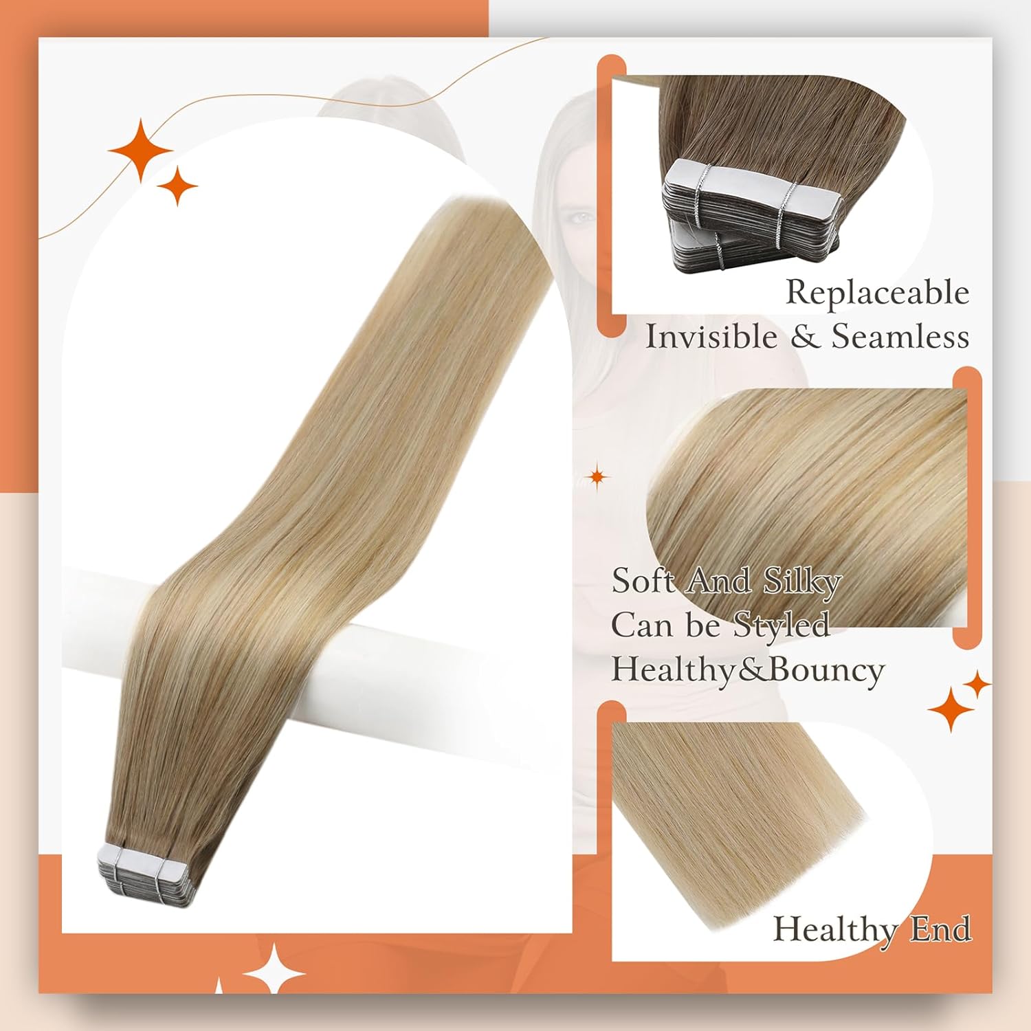 Full Shine Omber Tape in Hair  - Invisible Tape In Extensions Real Hair recension och pris