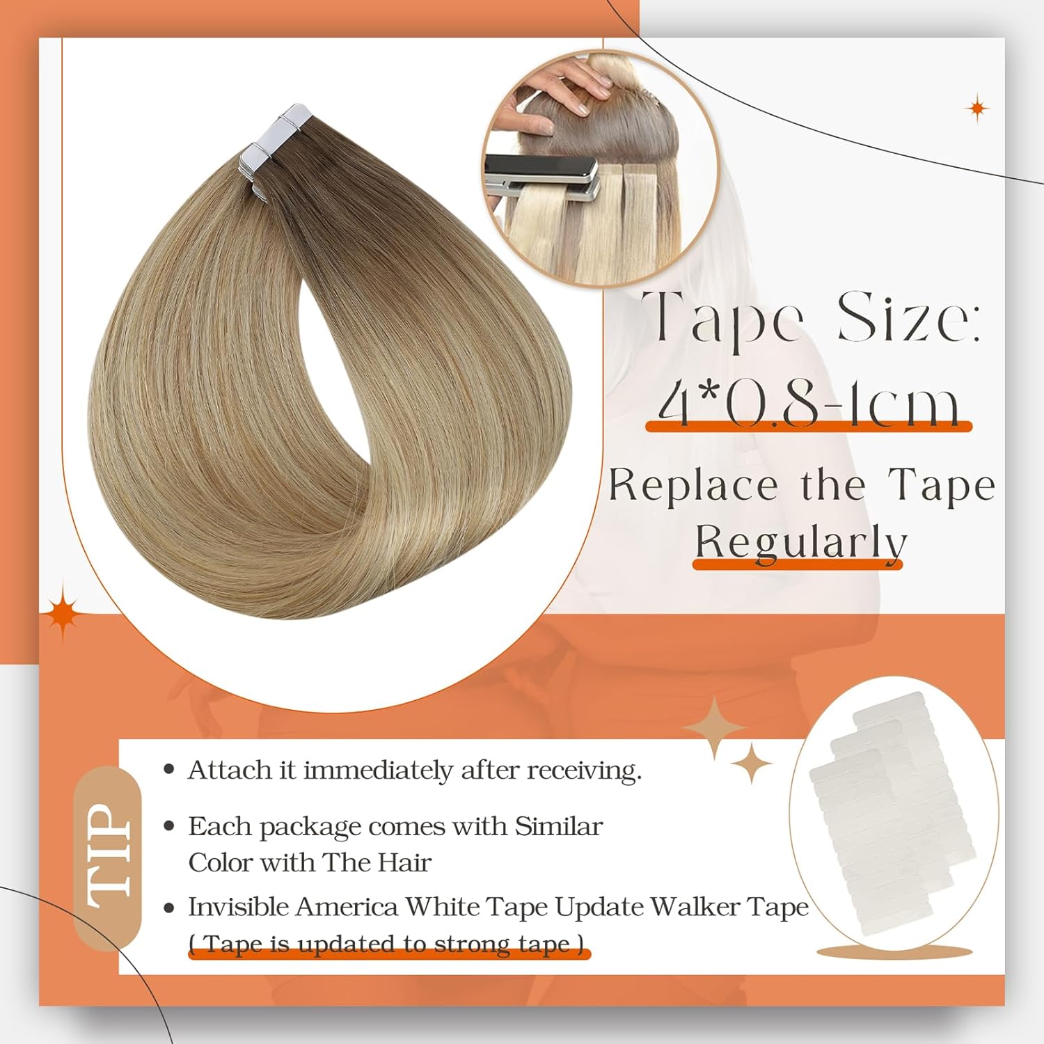 Full Shine Omber Tape in Hair  - Invisible Tape In Extensions Real Hair recension och pris