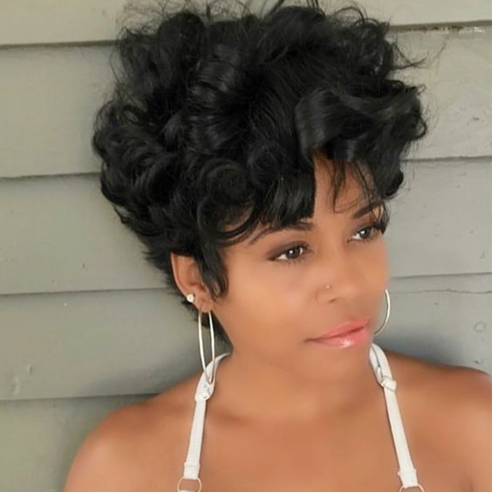 Bouncy Natural Wave Wig Human  - Short Pixie Cut Wig Human Hair Cheap recension och pris