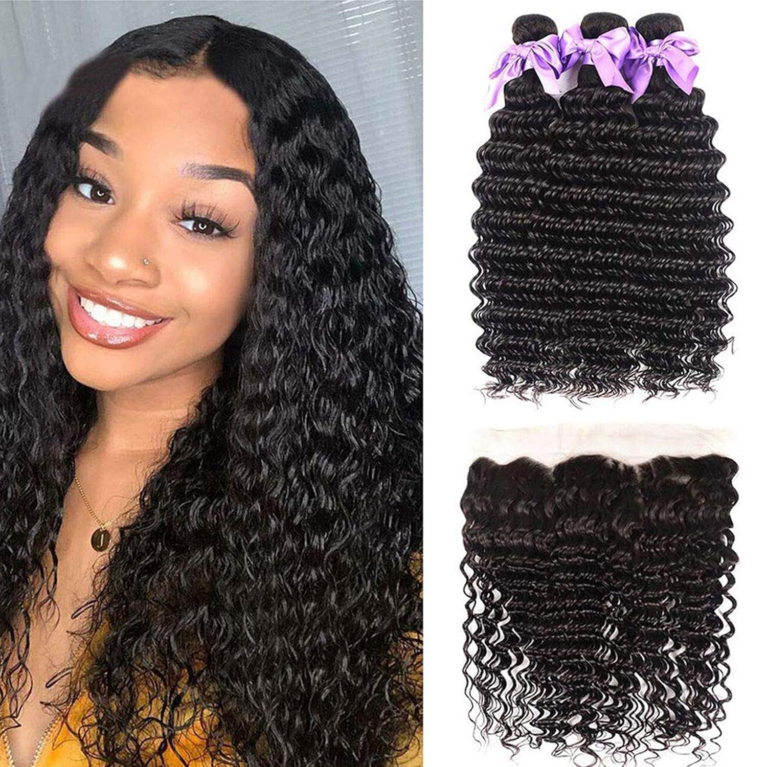 Deep Wave Human Hair Bundles w - Deep Wave 3 Bundles With Closure recension och pris
