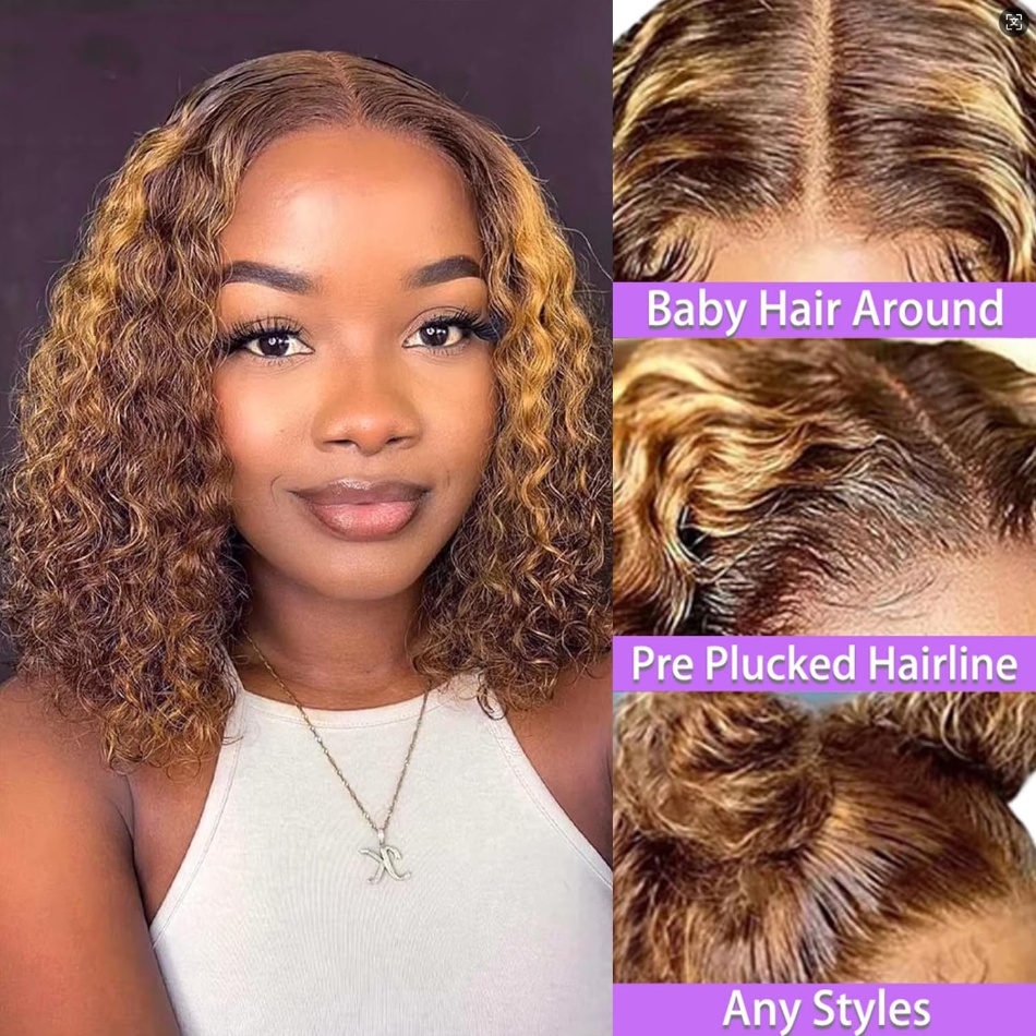 Highlight Short Bob Deep Wave  - Glueless Wear And Go Human Hair Wig recension och pris